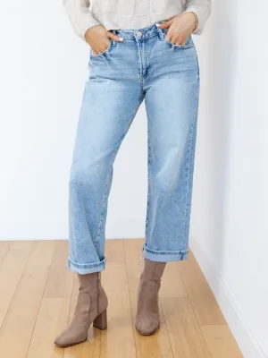RISEN Light Mid Rise Ankle Barrel Turn Up Cuffed Jeans