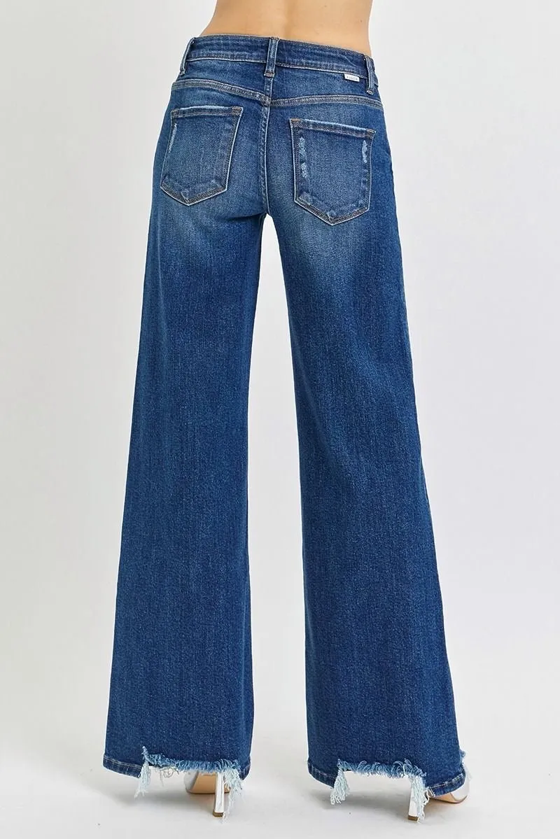 Risen Mid-Rise Wide Leg Jeans