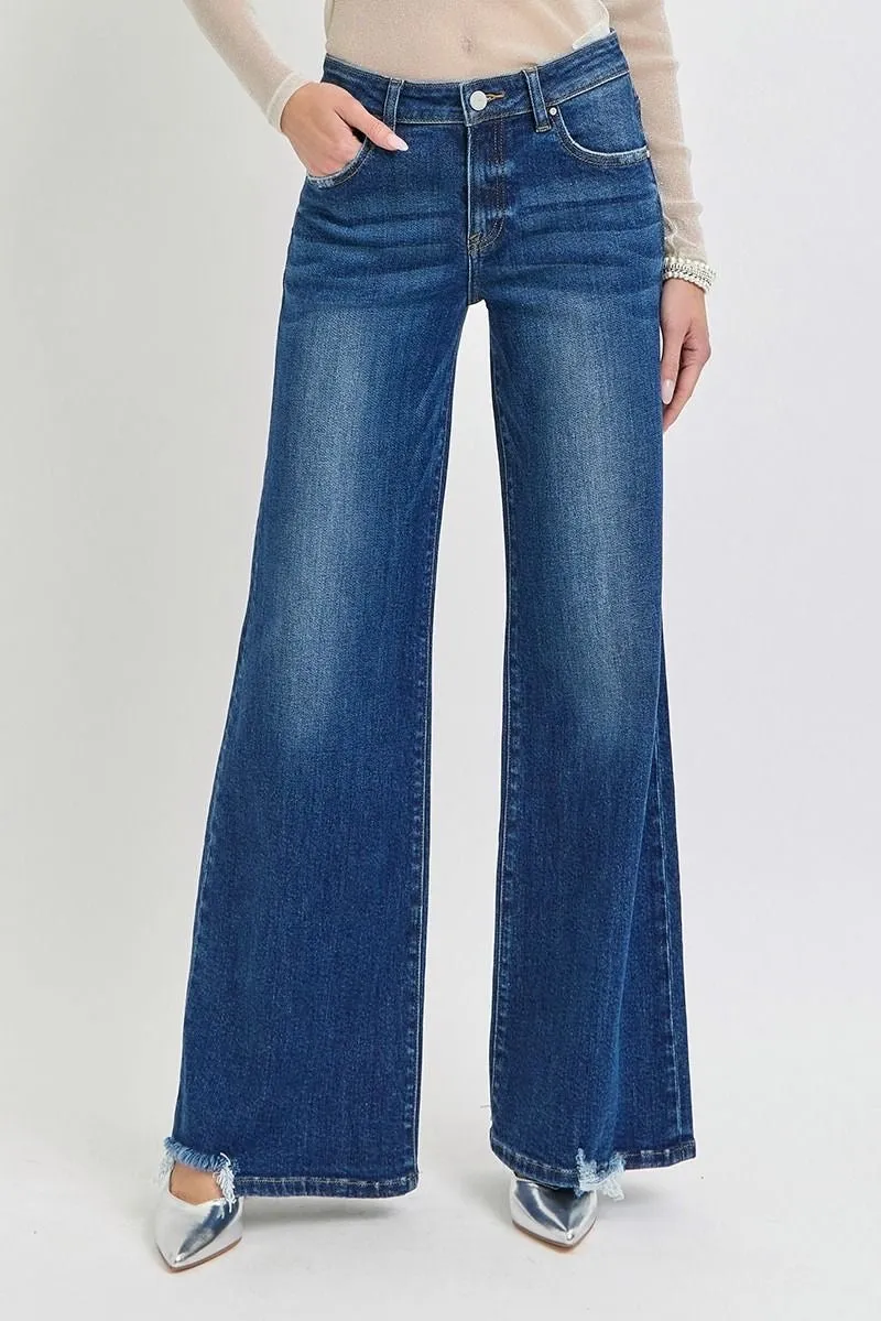 Risen Mid-Rise Wide Leg Jeans