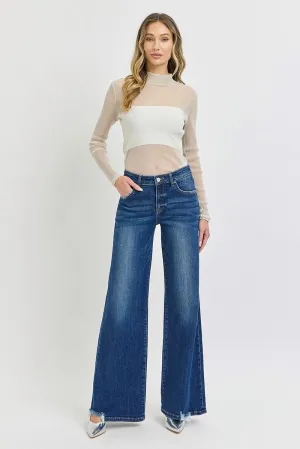 Risen Mid-Rise Wide Leg Jeans