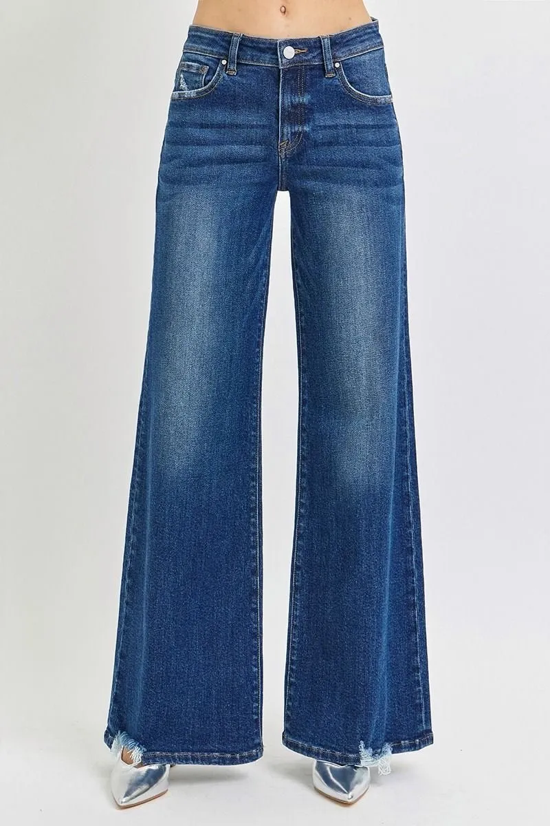 Risen Mid-Rise Wide Leg Jeans