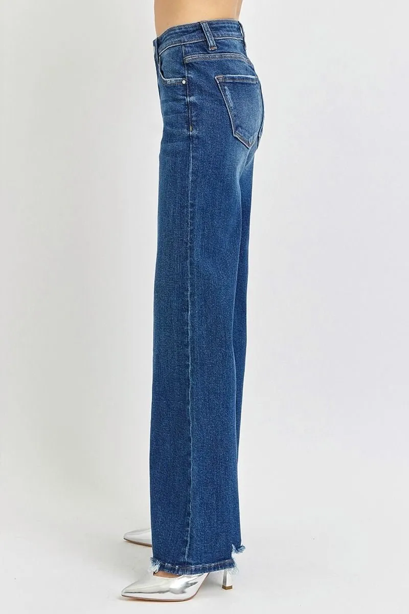 Risen Mid-Rise Wide Leg Jeans