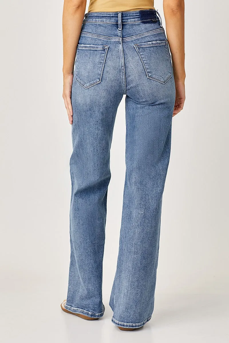 Risen Mid Rise Wide Leg Jeans