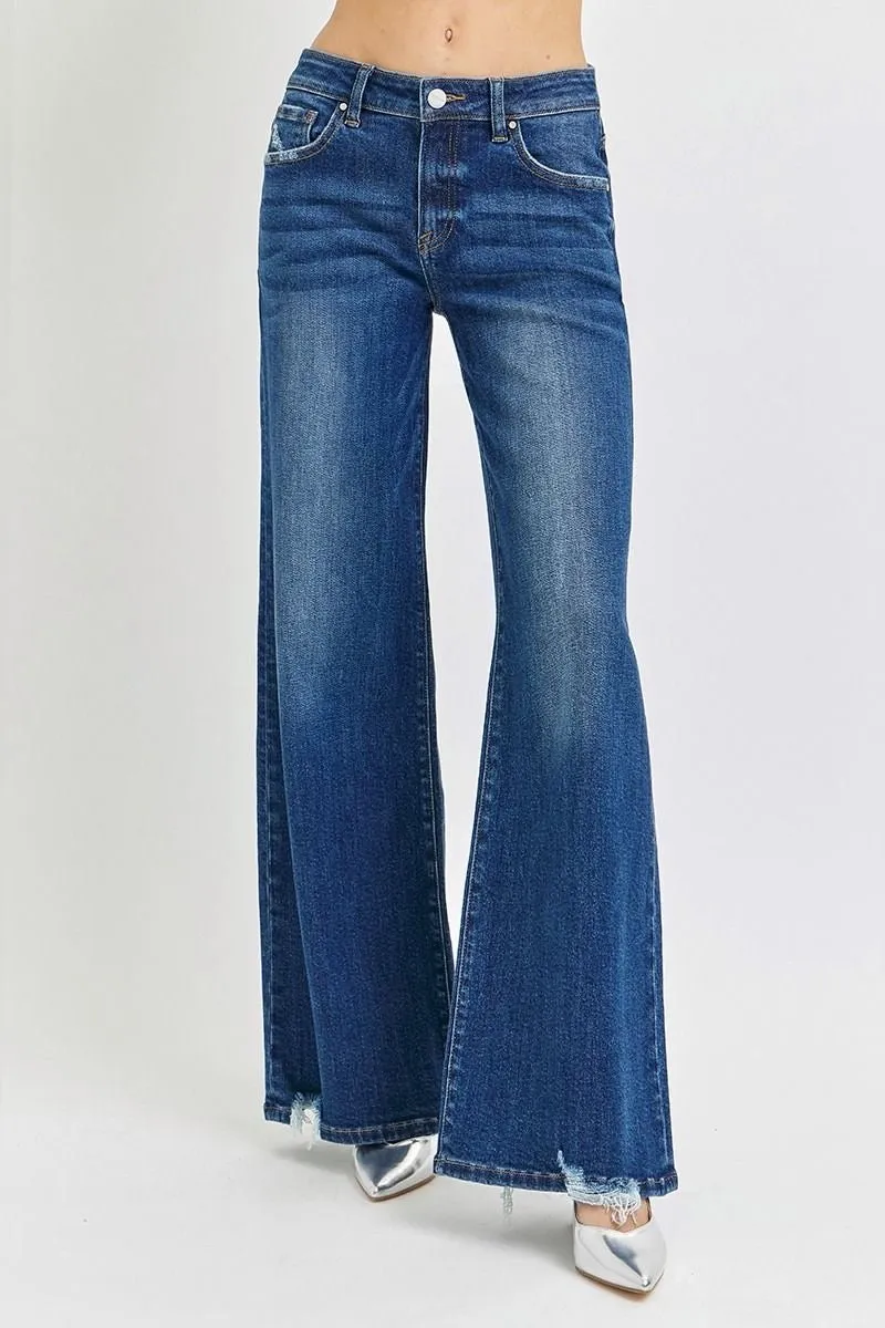 Risen Mid-Rise Wide Leg Jeans