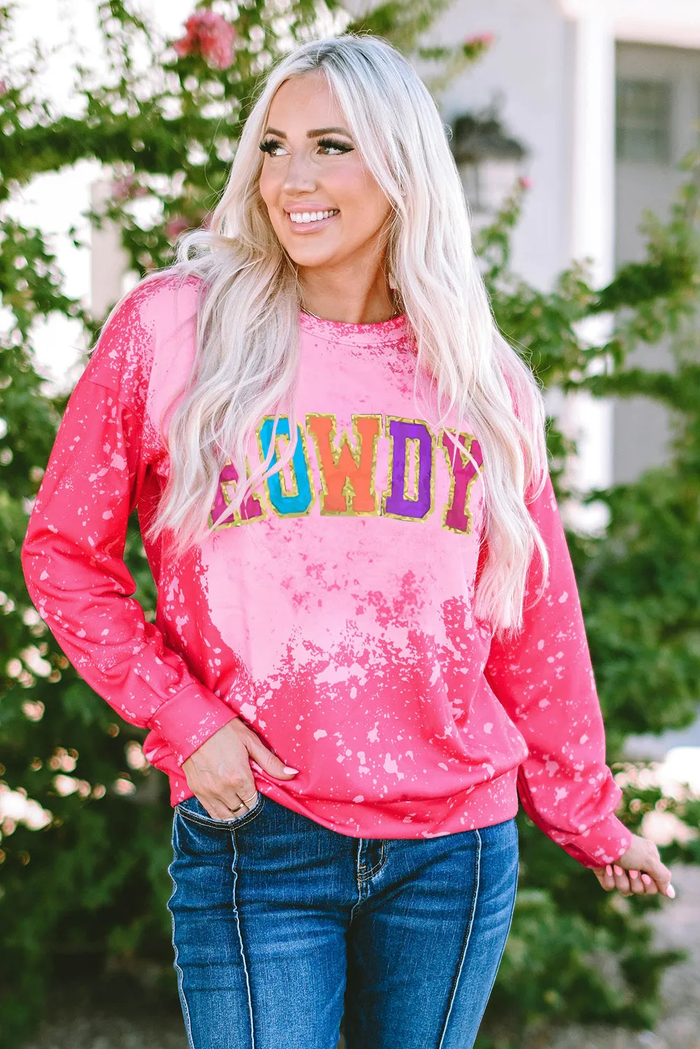 Rose Glitter HOWDY Graphic Western Tie Dye Sweatshirt