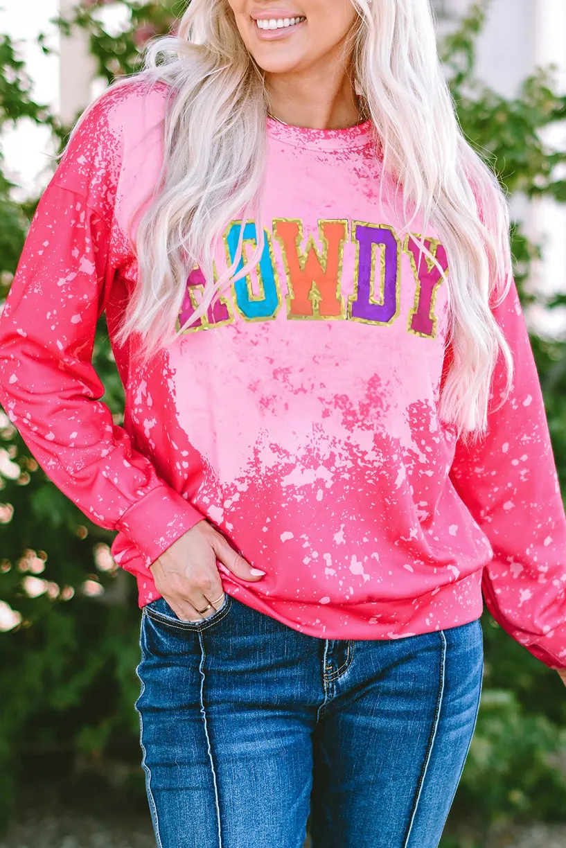 Rose Glitter HOWDY Graphic Western Tie Dye Sweatshirt