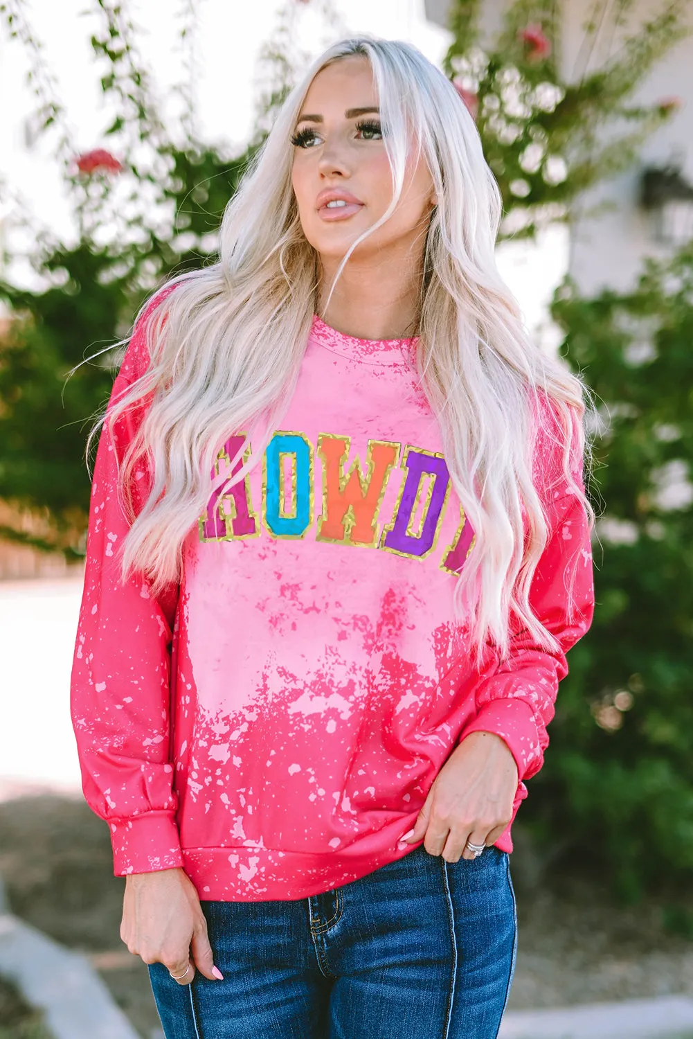 Rose Glitter HOWDY Graphic Western Tie Dye Sweatshirt