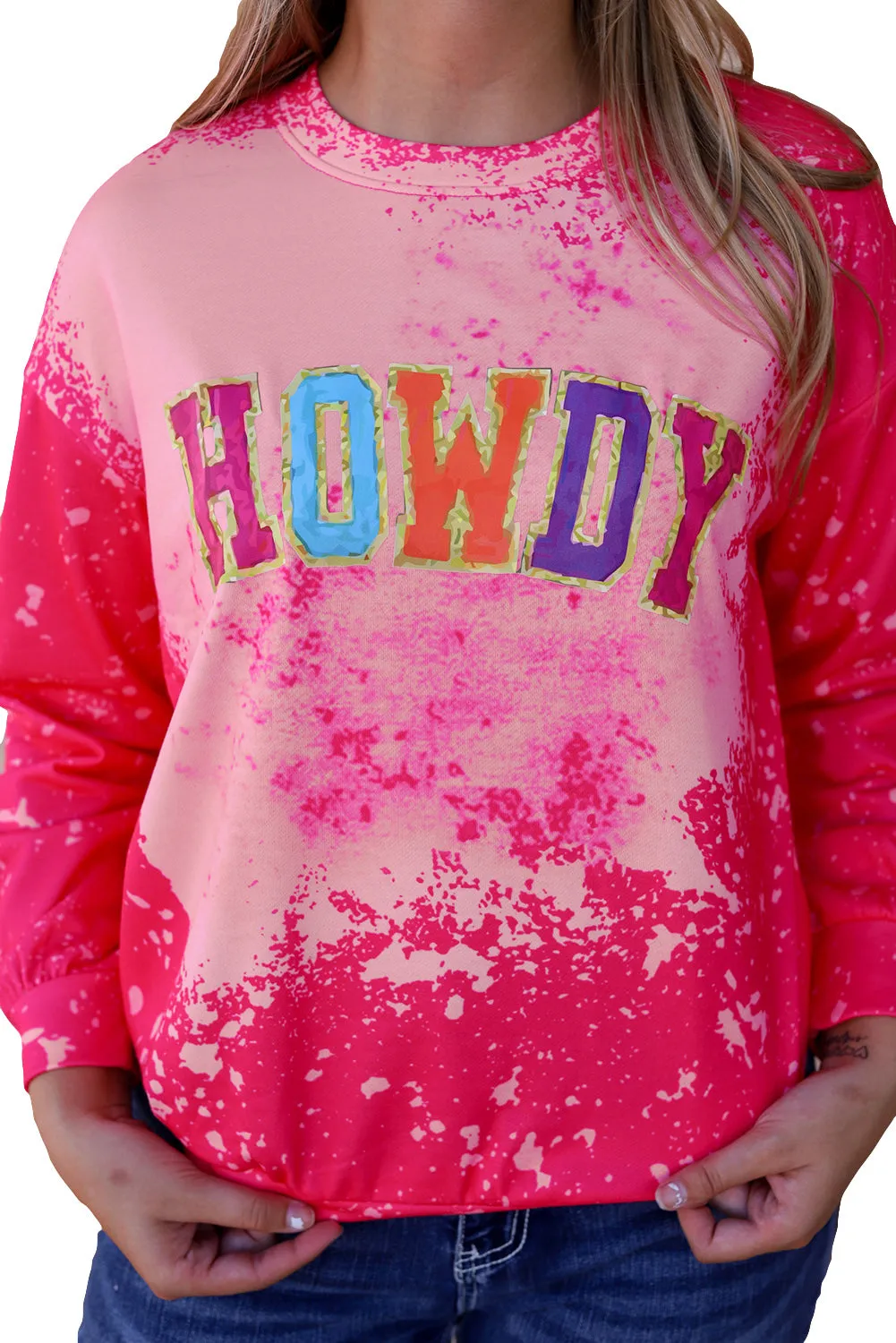 Rose Glitter HOWDY Graphic Western Tie Dye Sweatshirt