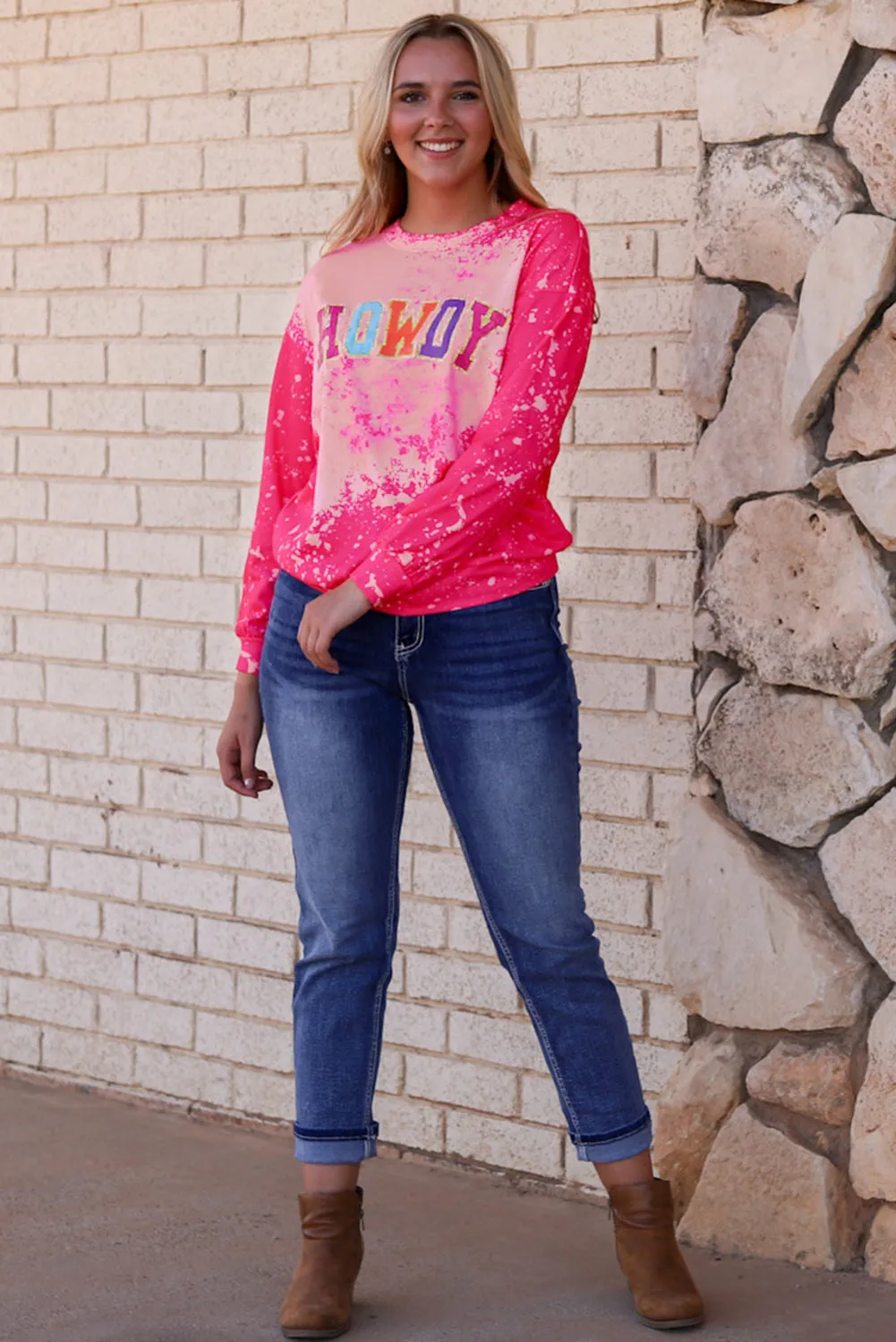 Rose Glitter HOWDY Graphic Western Tie Dye Sweatshirt