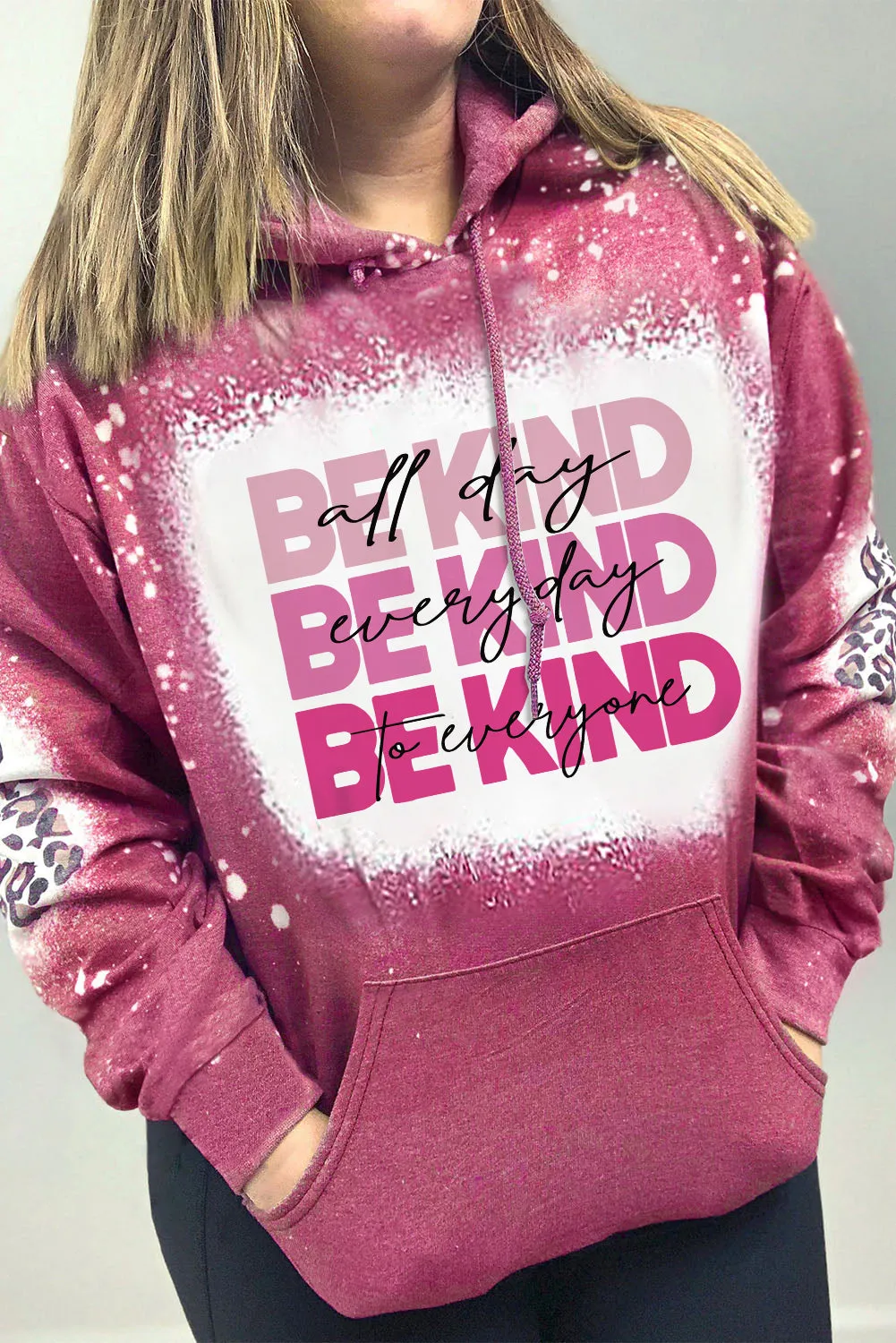 Rose Leopard Bleached Print BE KIND Graphic Hoodie