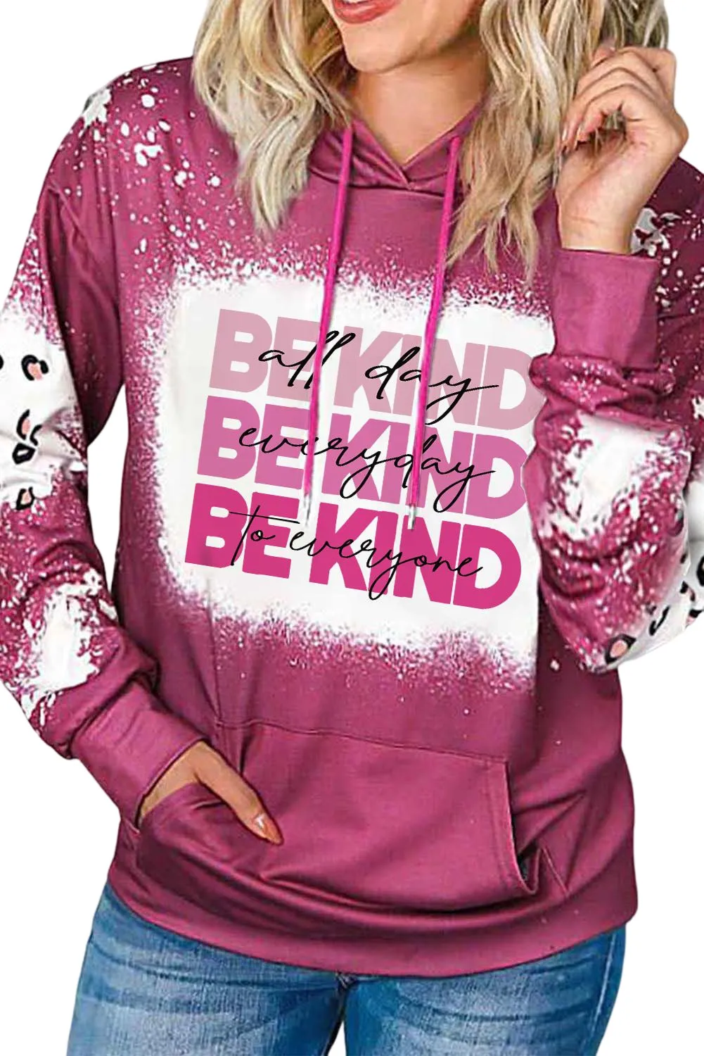 Rose Leopard Bleached Print BE KIND Graphic Hoodie