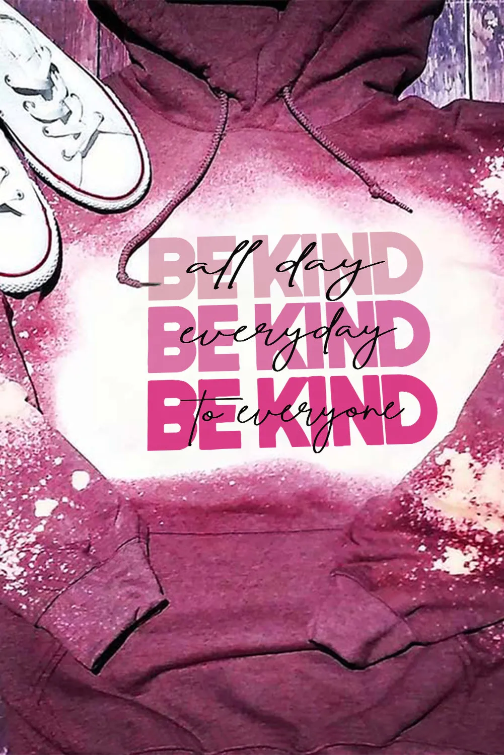 Rose Leopard Bleached Print BE KIND Graphic Hoodie