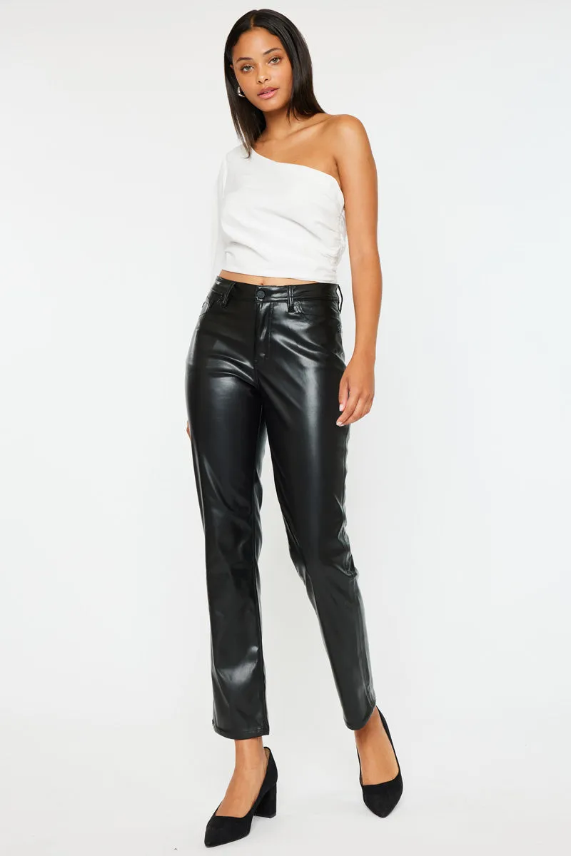 Rudi High Rise Faux Leather Slim Straight Leg  Jeans