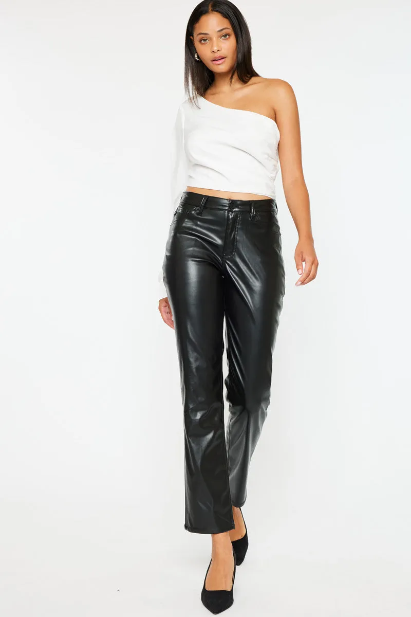 Rudi High Rise Faux Leather Slim Straight Leg  Jeans
