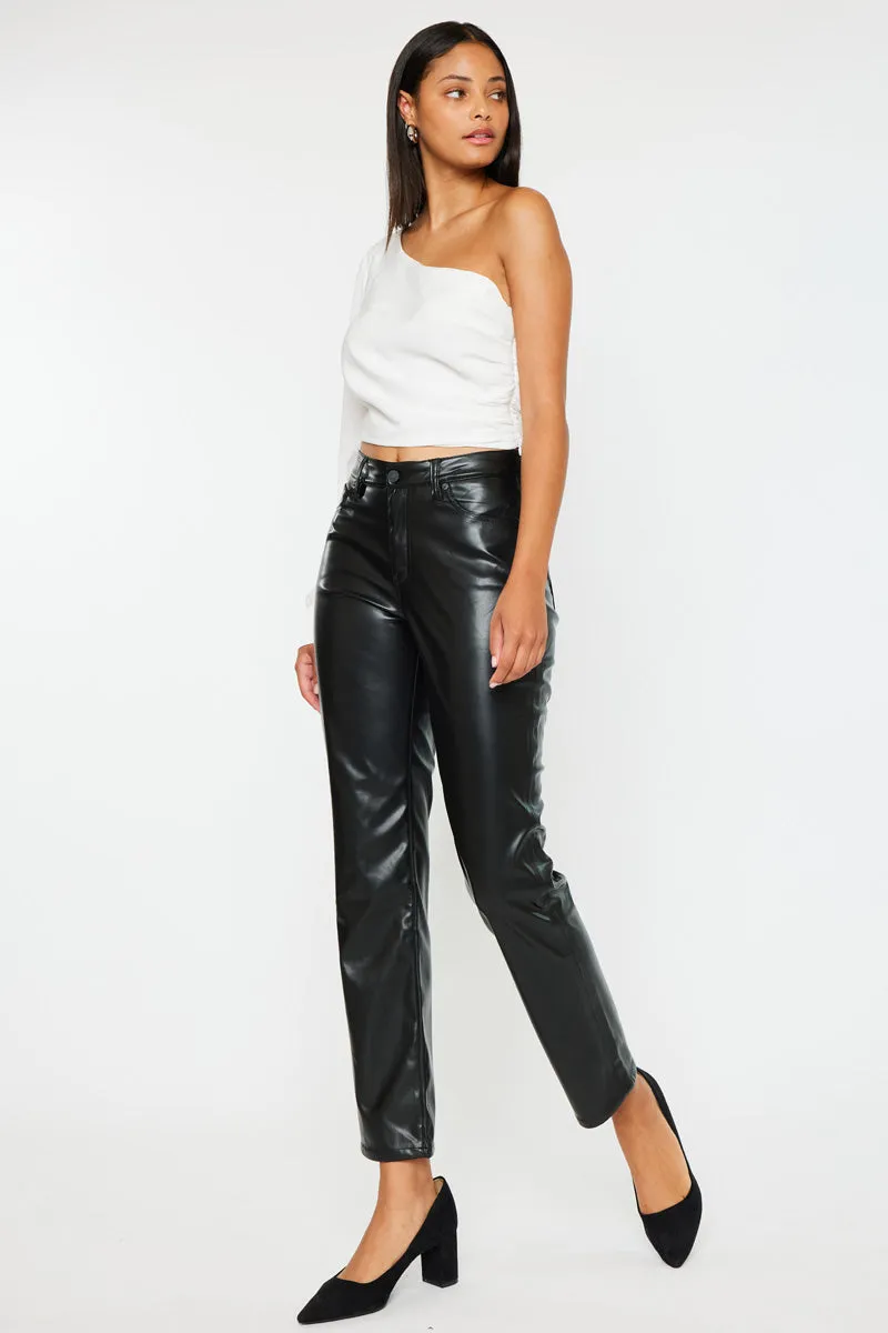 Rudi High Rise Faux Leather Slim Straight Leg  Jeans