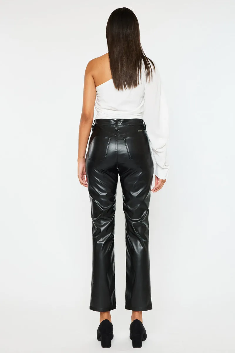 Rudi High Rise Faux Leather Slim Straight Leg  Jeans