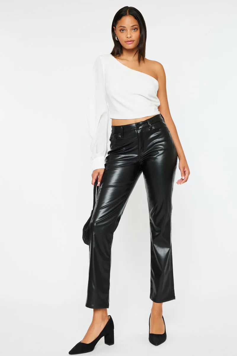 Rudi High Rise Faux Leather Slim Straight Leg  Jeans