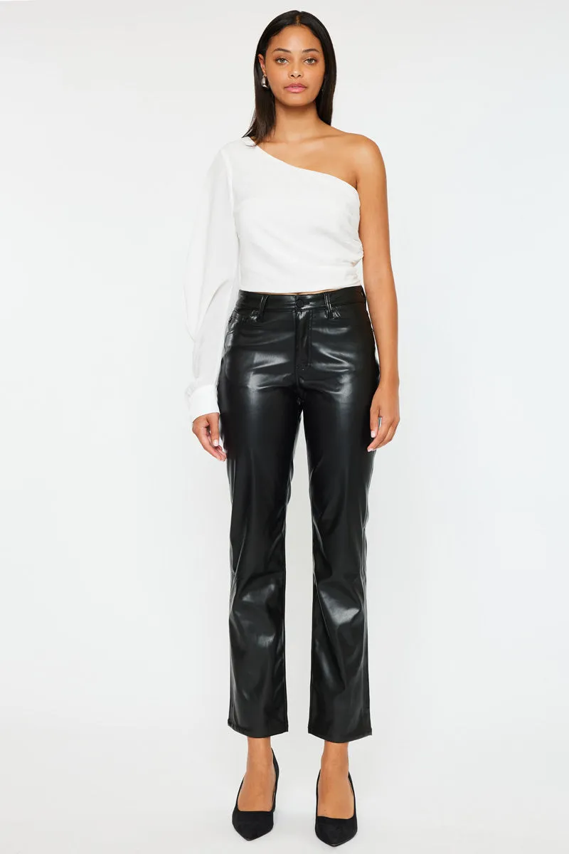 Rudi High Rise Faux Leather Slim Straight Leg  Jeans