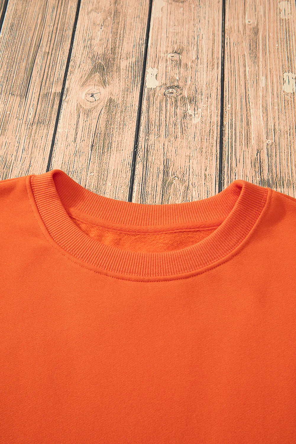 Russet Orange Solid Fleece Lined Drop Shoulder Terry Sweatshirt