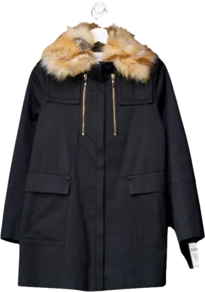 Sandro Blue Parka Coat With Detachable Faux Fur Coat UK 8