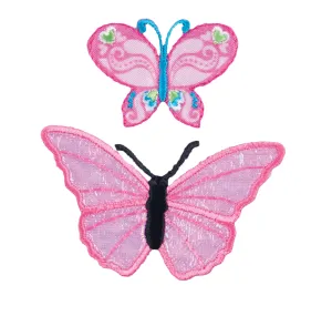 Sew On Motifs Lace Jeans Dresses Garments Appliques Patches -Pink Butterflies