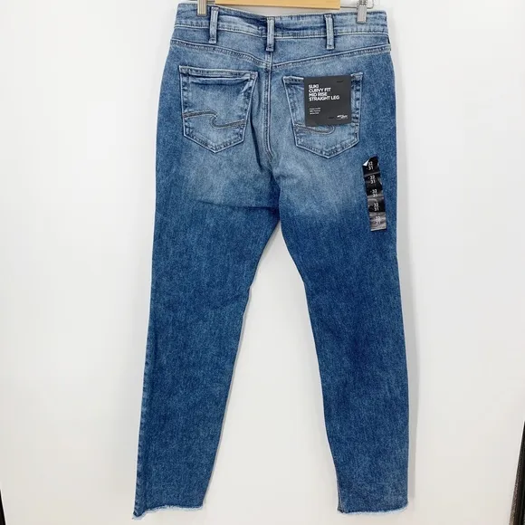 Silver Jeans Suki Mid Rise Frayed Hem Straight Leg Jeans Sz 32 X 31 Inseam