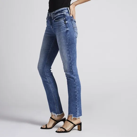 Silver Jeans Suki Mid Rise Frayed Hem Straight Leg Jeans Sz 32 X 31 Inseam