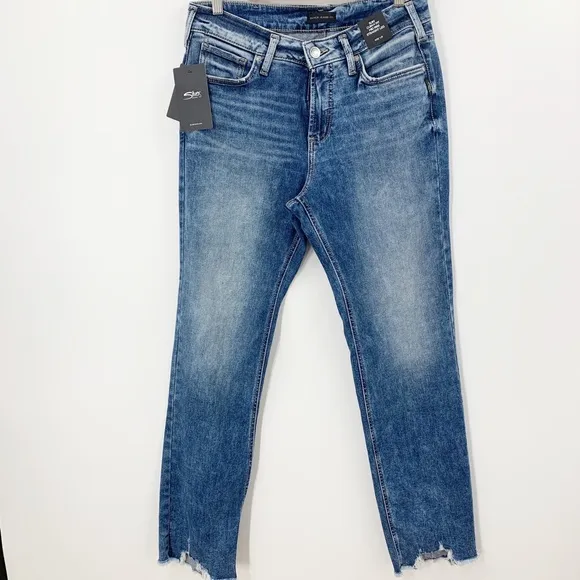 Silver Jeans Suki Mid Rise Frayed Hem Straight Leg Jeans Sz 32 X 31 Inseam