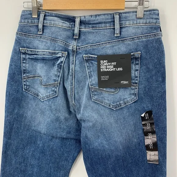 Silver Jeans Suki Mid Rise Frayed Hem Straight Leg Jeans Sz 32 X 31 Inseam