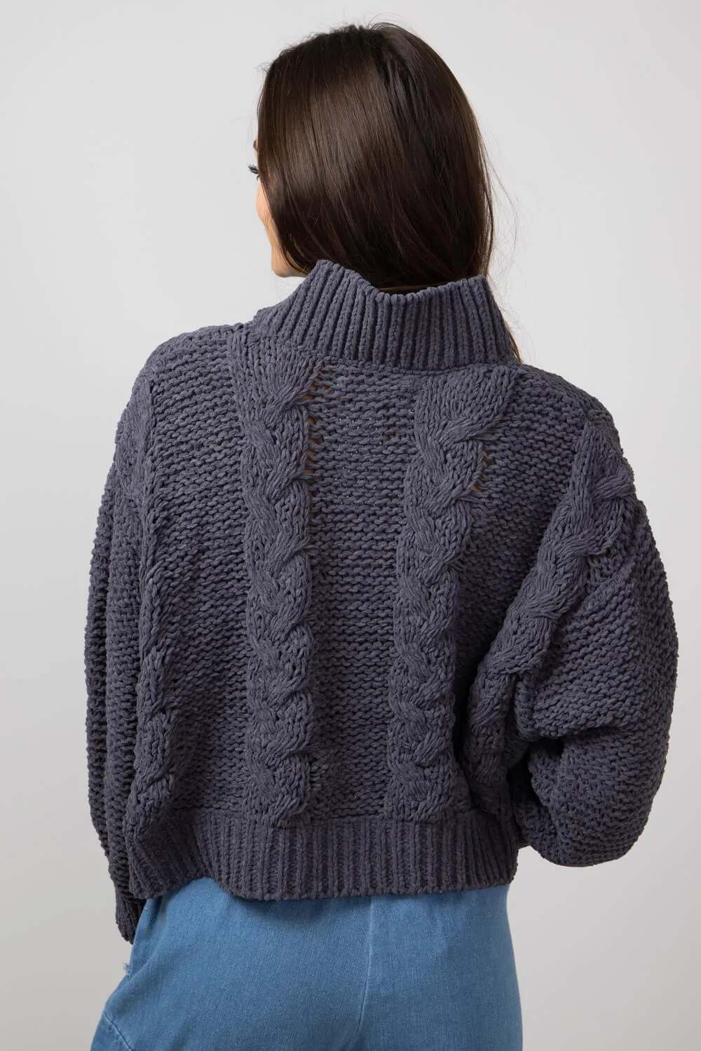 Simply Southern Braid Cropped Sweater for Women in Midnight Grey | PP-0224-SWTR-BRAID-NIGHT