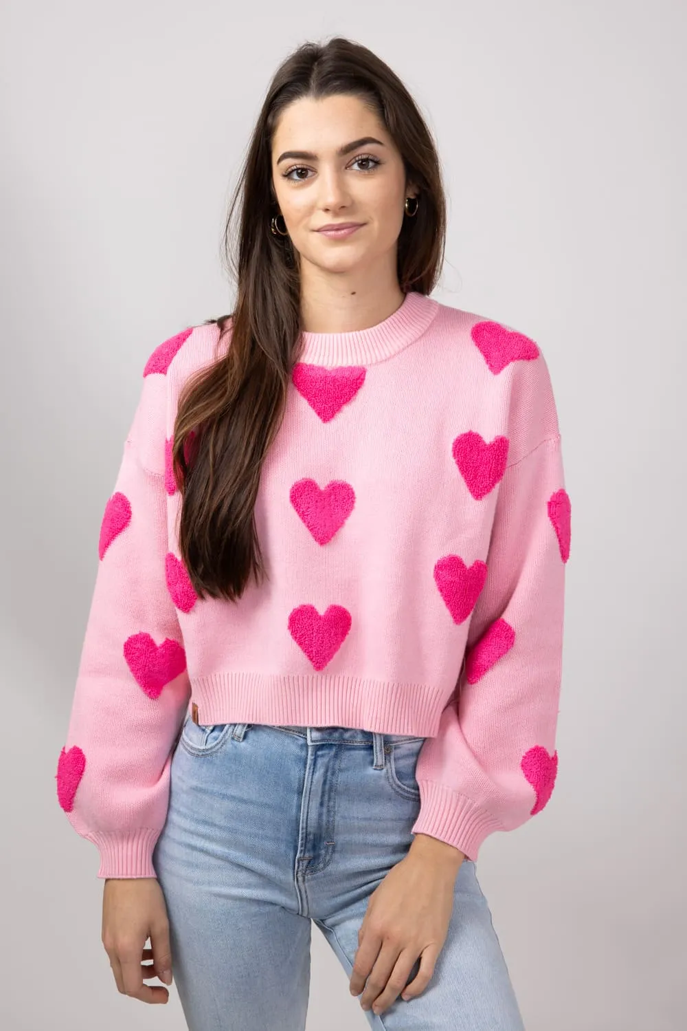 Simply Southern Cropped Valentines Sweater for Women in Pink | PP-0224-SWTR-CRP-VAL