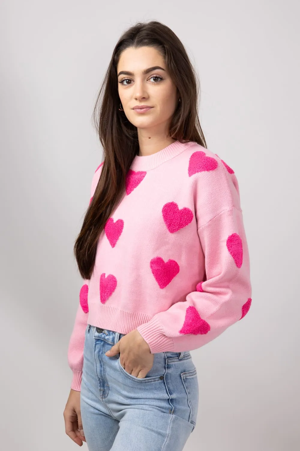 Simply Southern Cropped Valentines Sweater for Women in Pink | PP-0224-SWTR-CRP-VAL