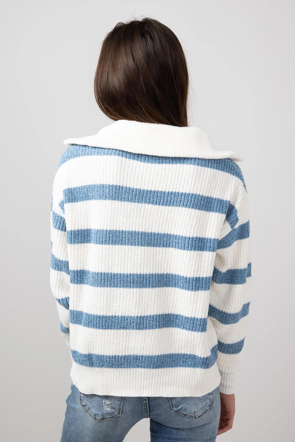 Simply Southern Stripe Quarter Zip Sweater for Women in Sandy Ocean | PP-0224-SWTR-QTRZIP-OCEAN