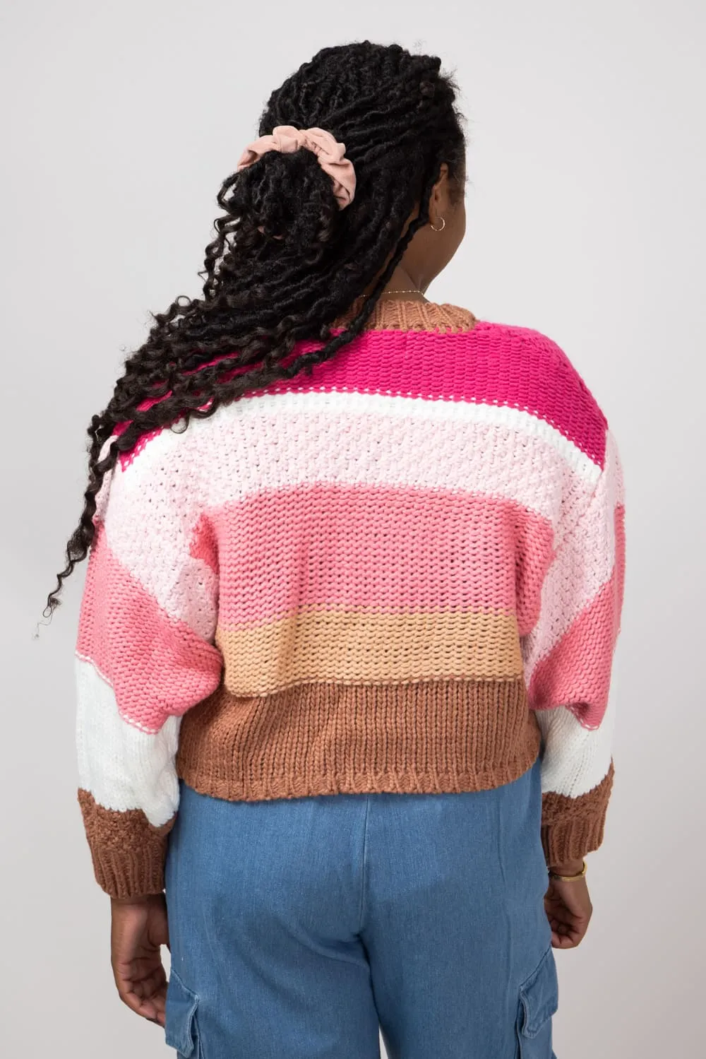 Simply Southern Striped Cropped Sweater for Women in Cranberry | PP-0224-SWTR-CLRSTRP-CRNBRRY