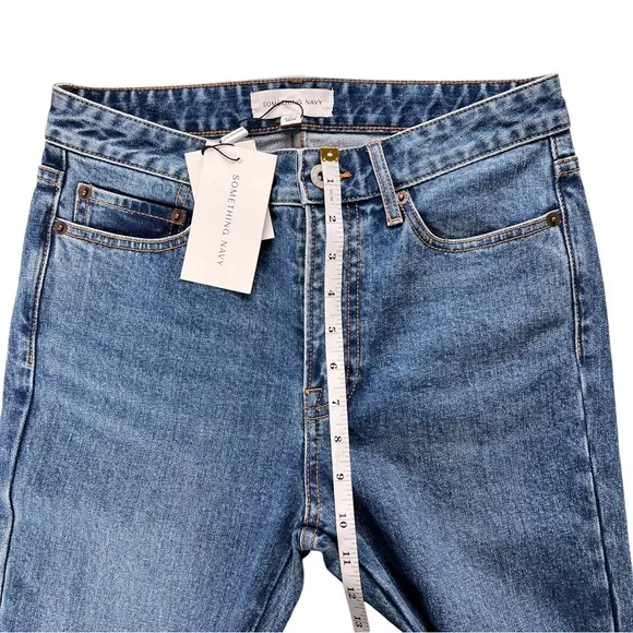 Something Navy High Waisted Straight Leg Jeans Size 6 Medium Blue Wash