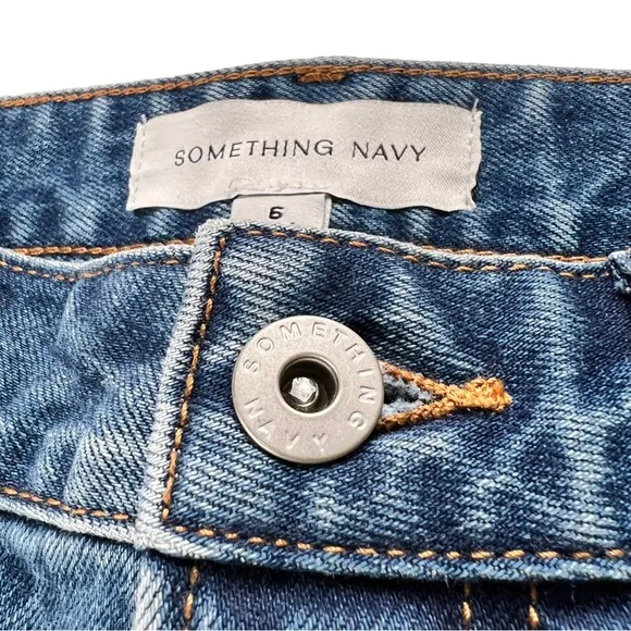Something Navy High Waisted Straight Leg Jeans Size 6 Medium Blue Wash