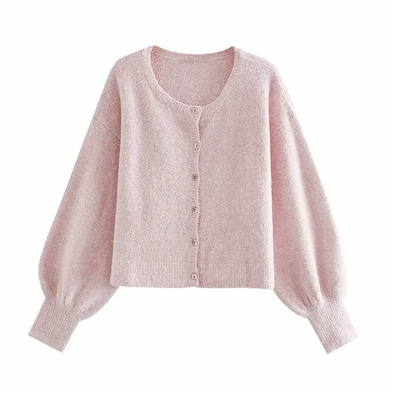 Splicing Single-breasted Lantern Sleeve Cardigan Sweaters Tank Tops