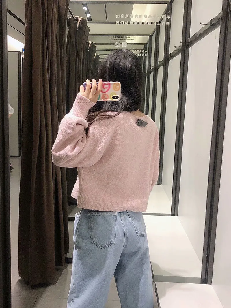 Splicing Single-breasted Lantern Sleeve Cardigan Sweaters Tank Tops