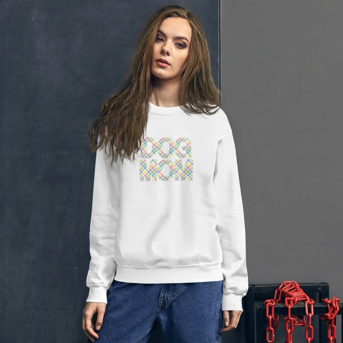 Spring Plaid Dog Mom Sweatshirt
