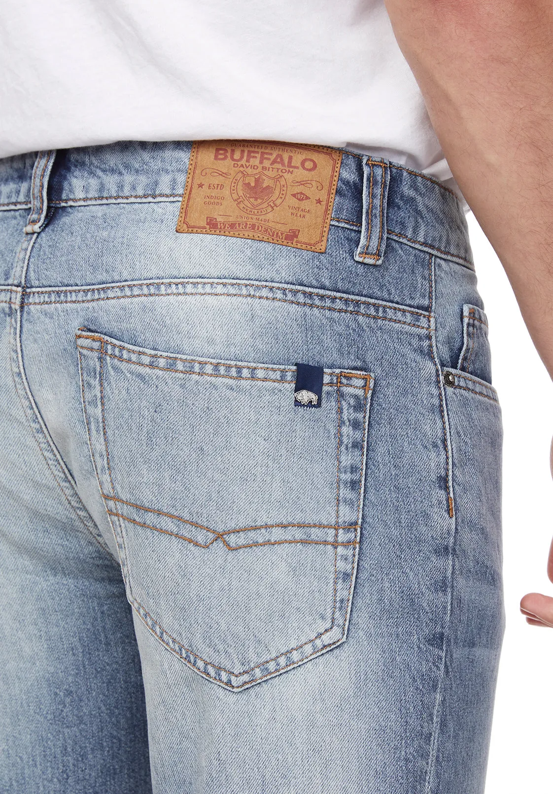Straight Six Men's Jeans in Sanded and Contrasted Blue - BM22921