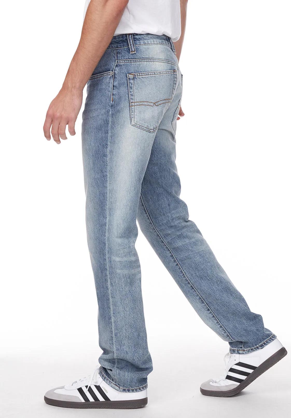 Straight Six Men's Jeans in Sanded and Contrasted Blue - BM22921