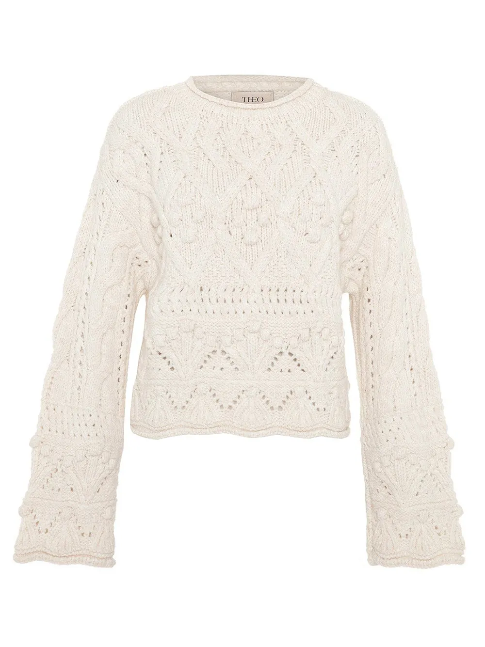 THEO Rhodos Fisherman Cable Pullover in Ivory