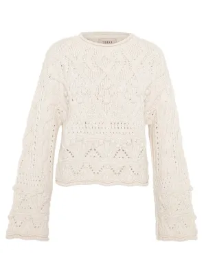 THEO Rhodos Fisherman Cable Pullover in Ivory