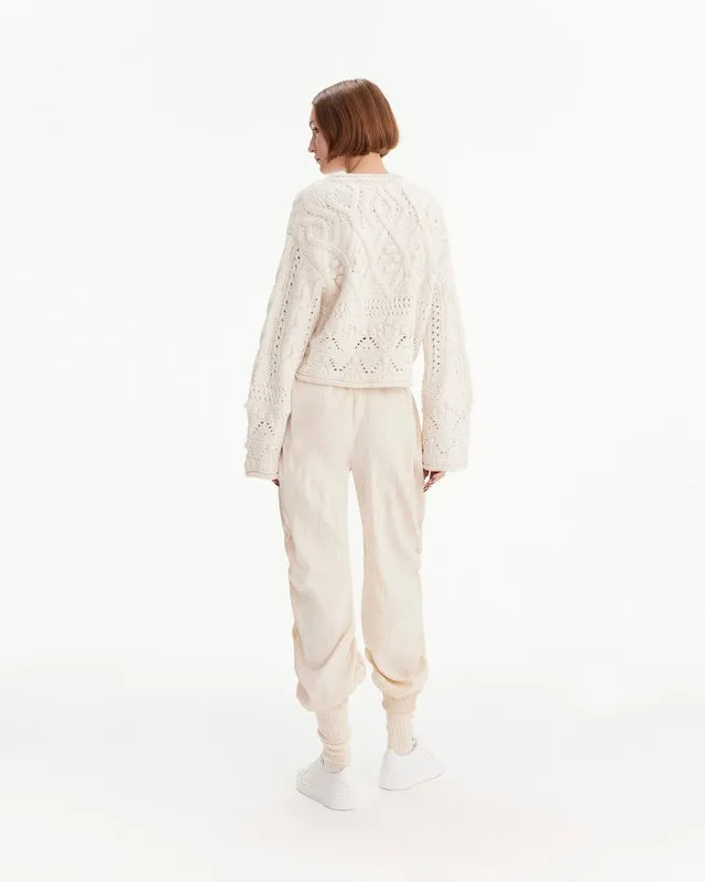 THEO Rhodos Fisherman Cable Pullover in Ivory