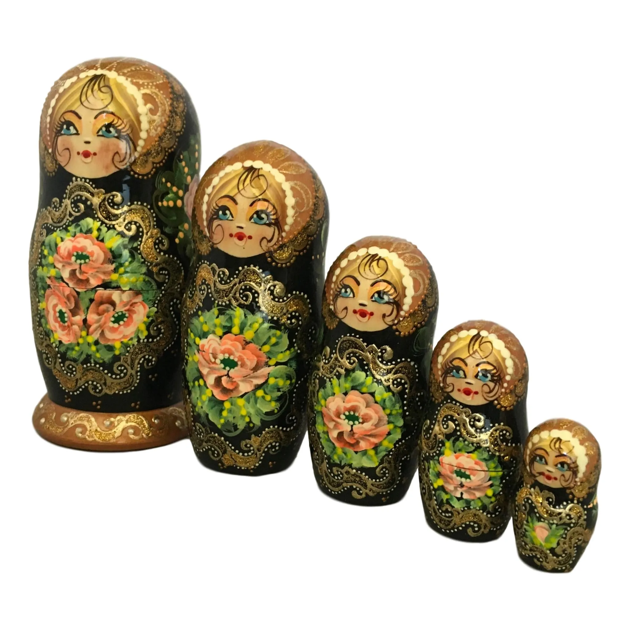 Traditional nesting dolls pink flowers