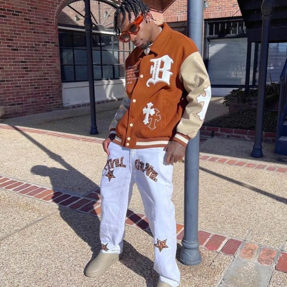 Urban Star Letter Embroidery Straight Leg Jeans