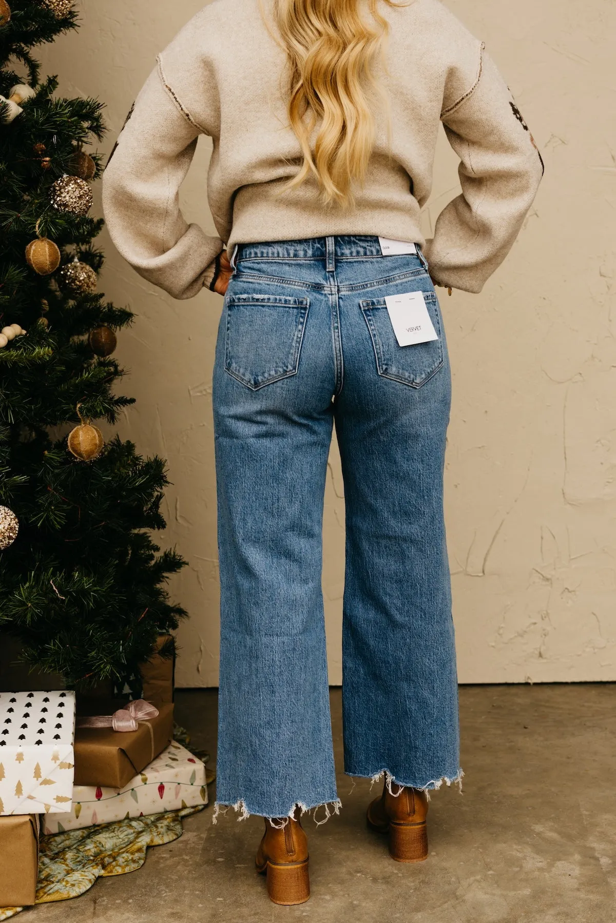 Vervet Denim | The Olivia Distressed Hem Wide Leg Denim