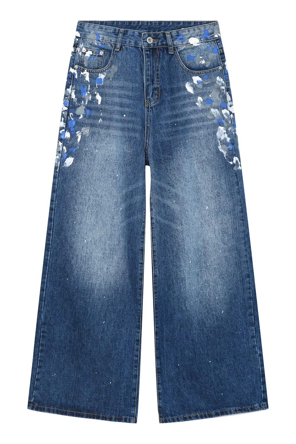 Watercolor Wide Leg Jeans with Pockets
