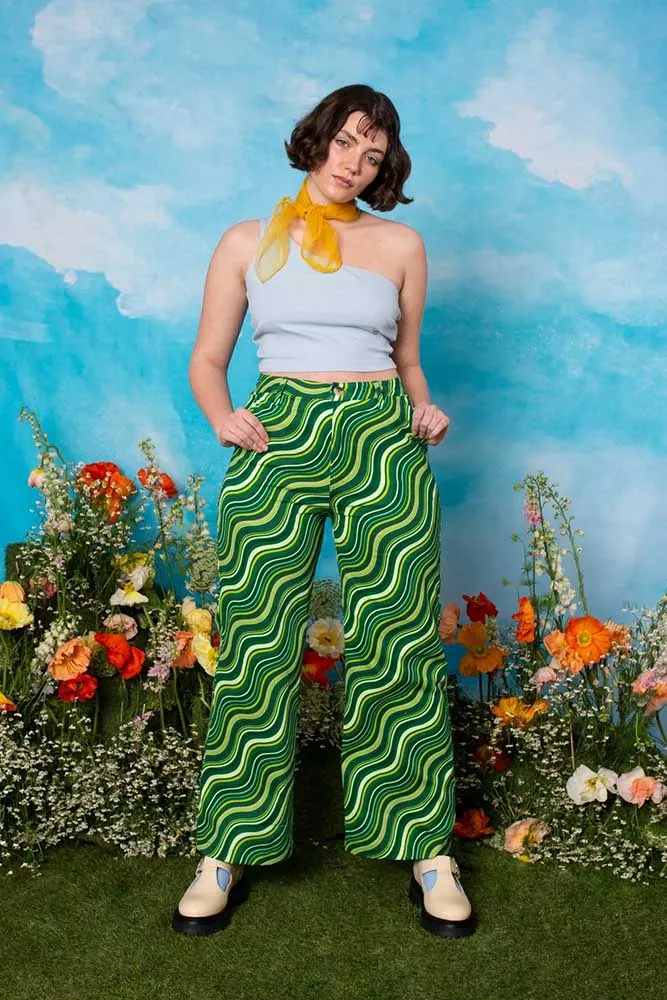 Wave Print Wide Leg Jeans