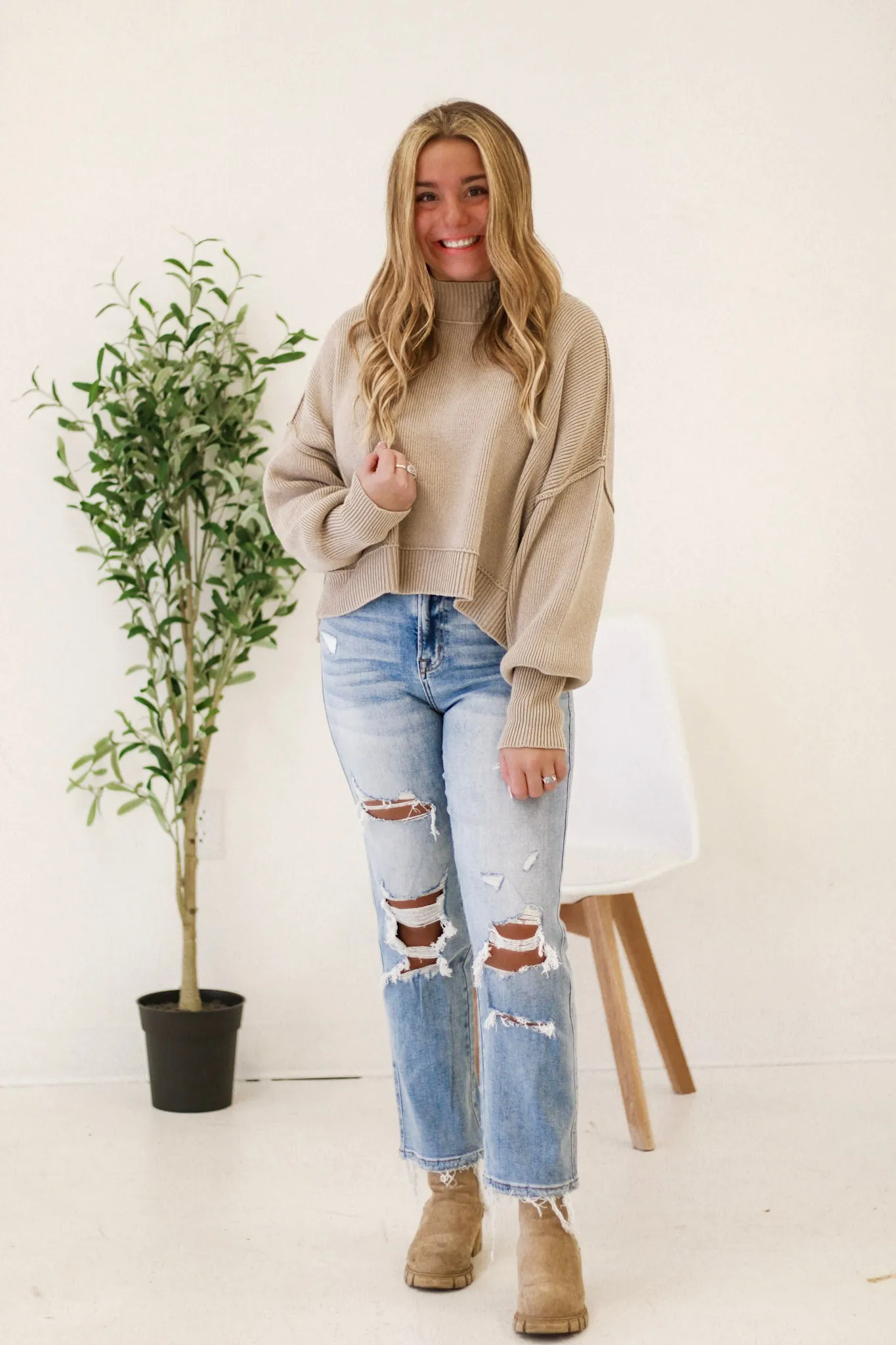 We Have a Warm Feeling Cropped Sweater in Light Mocha